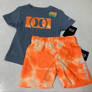 Hurley cute orange tie-dye grey UPF50+ active shorts set 4059